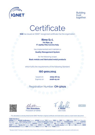 Certificato ISO 9001:2015